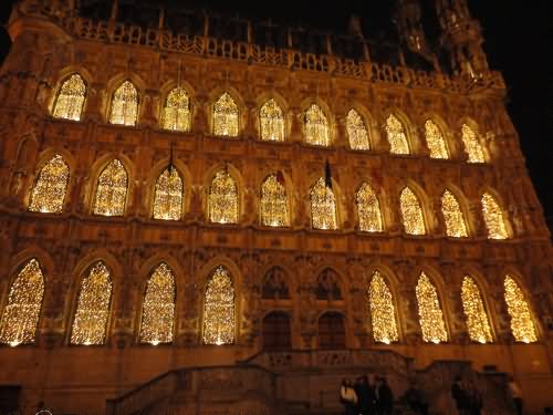 Front View Of The Leuven Town Hall In Night