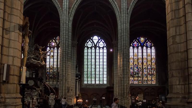 Glass Windows And Columns Inside The Saint Bavo Cathedral