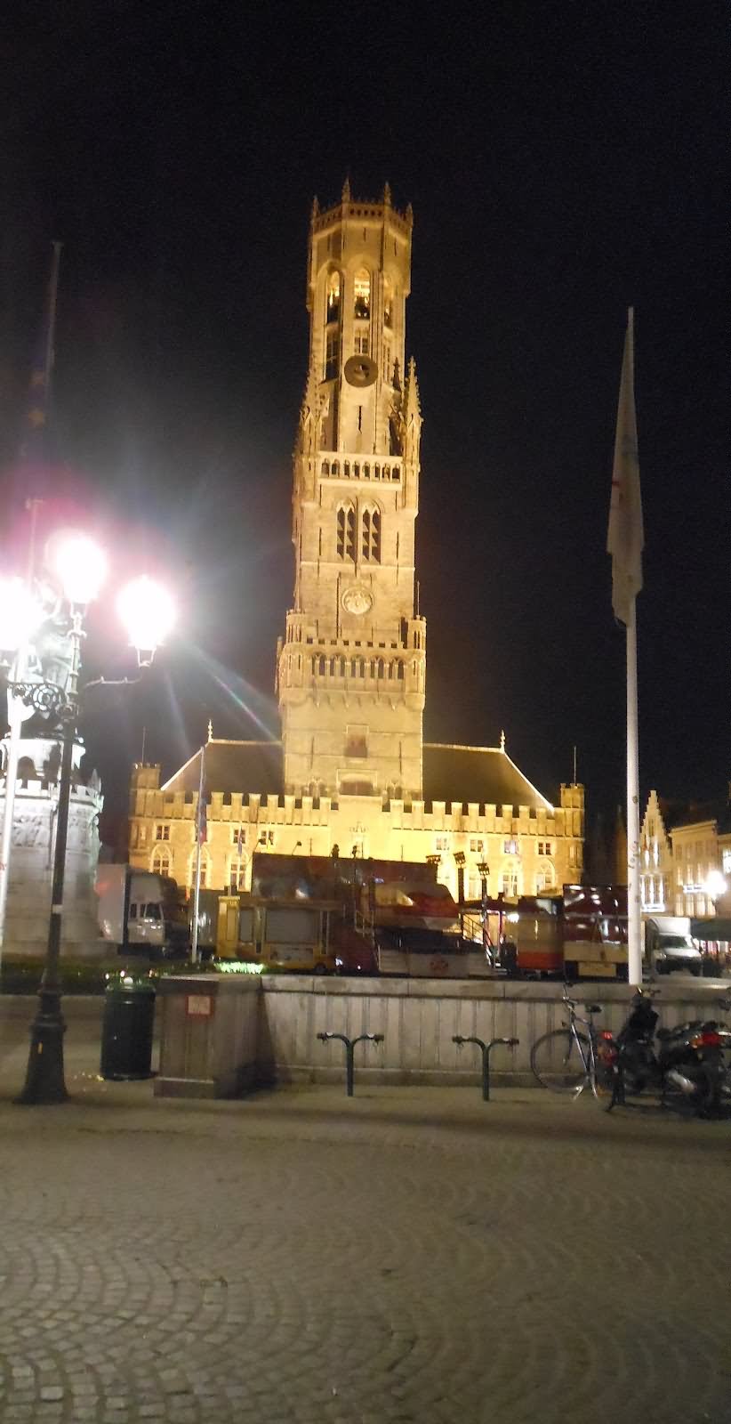 Incredible Night View Of Belfry Tower In Bruges, Belgium