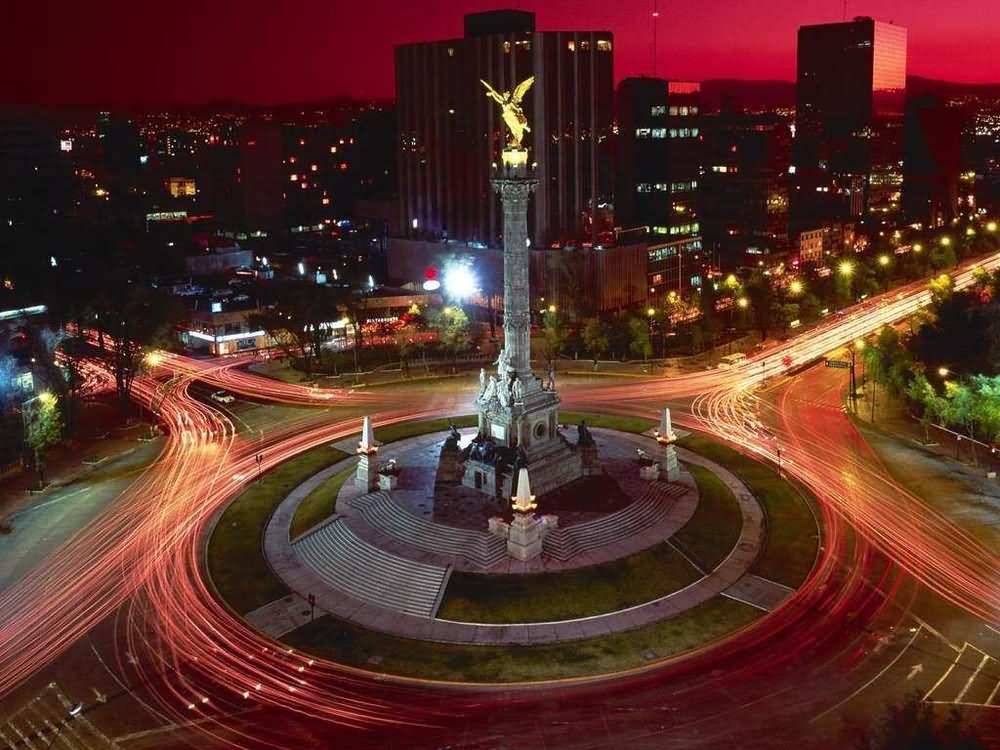 Incredible Night View Of The Angel Of Independence Monument