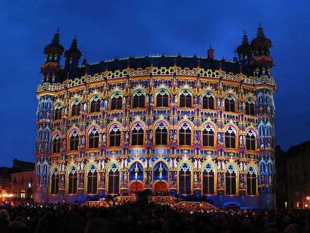 Incredible Night View Of The Leuven Town Hall