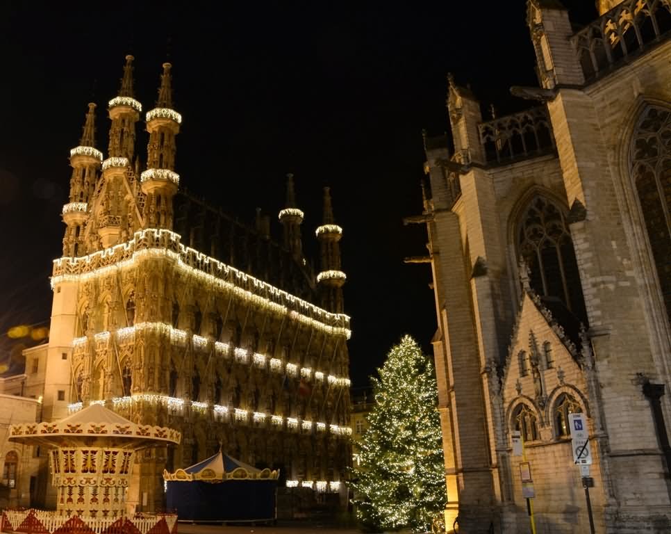 Leuven Town Hall During Night