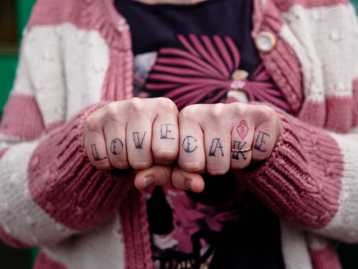 Love Cake Knuckle Tattoo On Hands