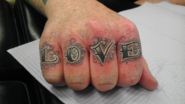 Love Knuckle Tattoo On Right Hand