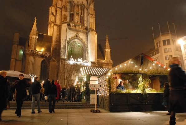 Main Entrance Of The Saint Bavo Cathedral At Night