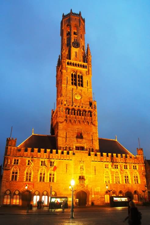 Majestic Night View Of The Belfry Of Bruges