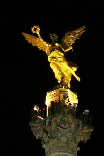 Night View Of The Angel Of Independence Closeup At Night