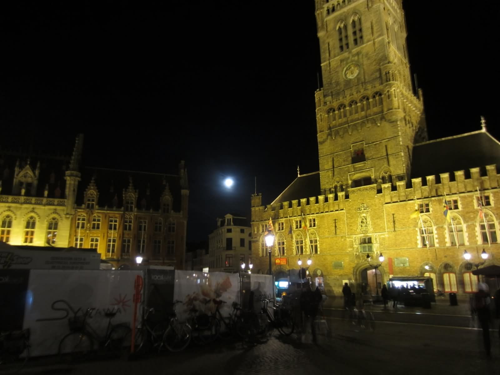 Night View Of The Belfry Tower At Bruges, Belgiium