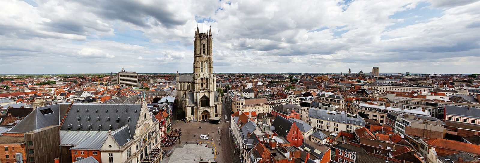 Panorama View Of The Saint Bavo Cathedral And Ghent City