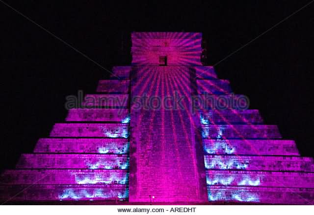 Pink Night Light Show At The El Castillo