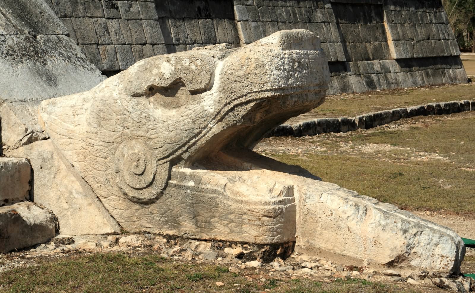 Plumed Serpent Head On The Base Of The El Castillo At Chichen Itza