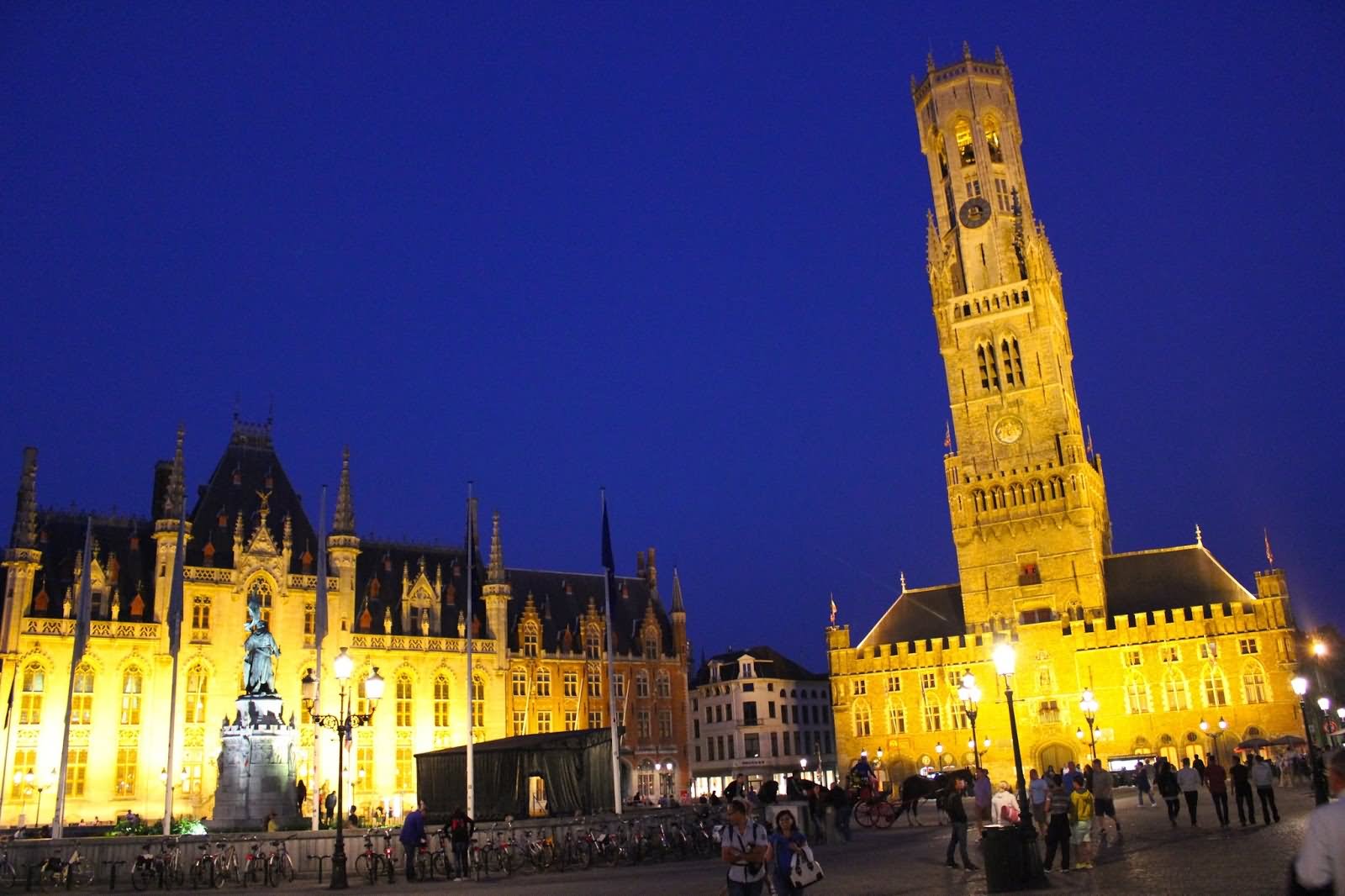 Provincial Court Building And Belfry Of Bruges Illuminated At Night