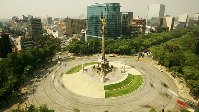 Roundabout With Angel Of Independence Monument In Mexico