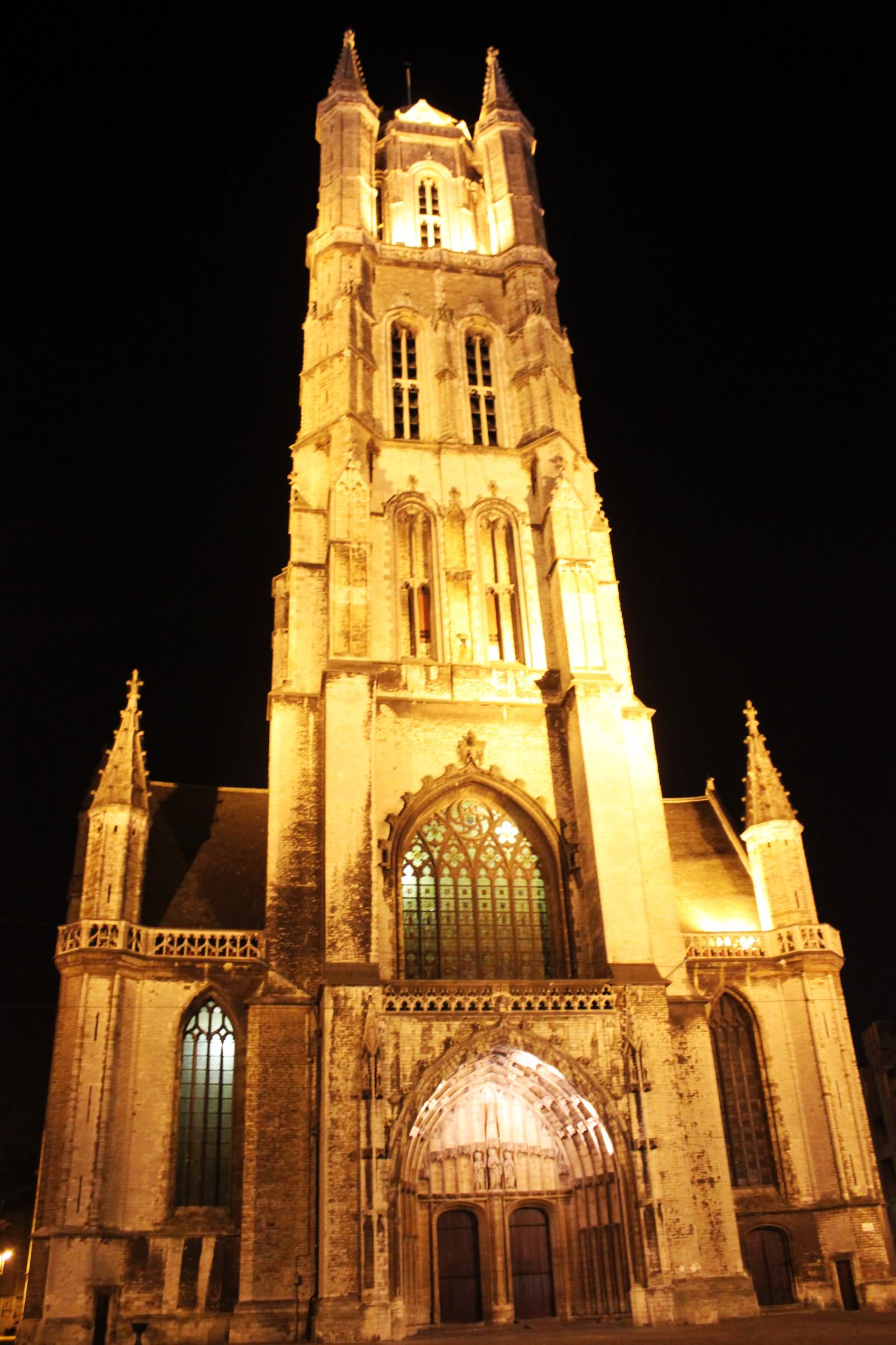 Saint Bavo Cathedral In Ghent Night View