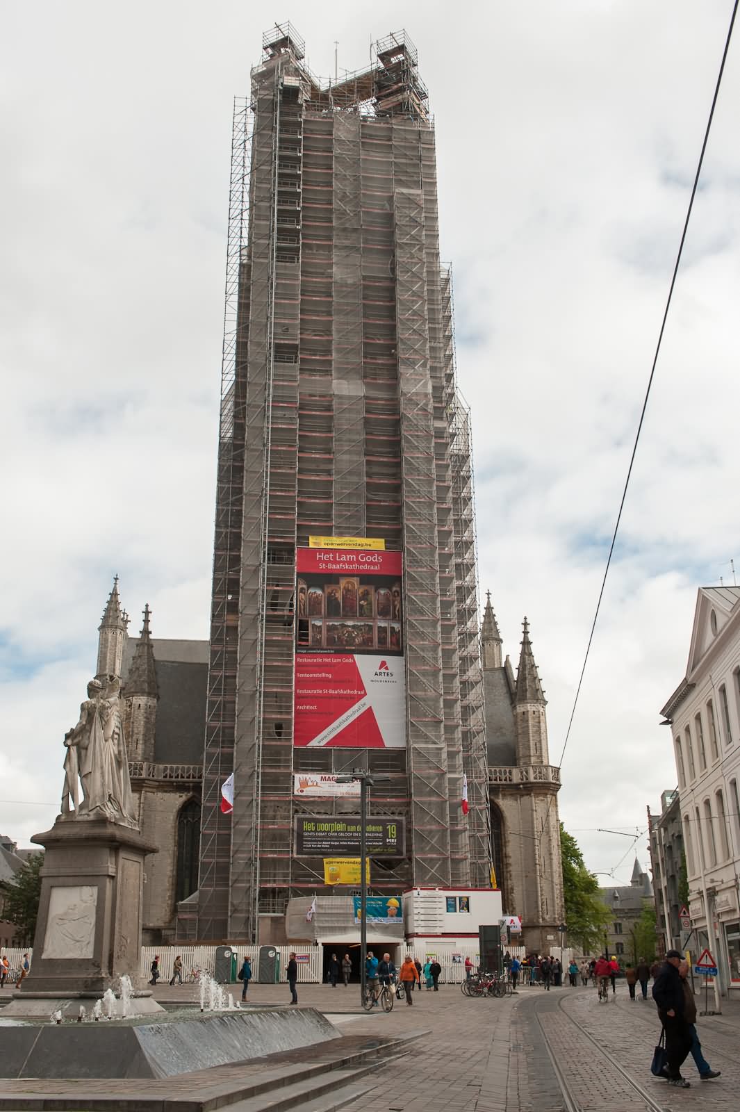 Saint Bavo Cathedral Wrapped In A Giant Scaffolding For Restoration Works