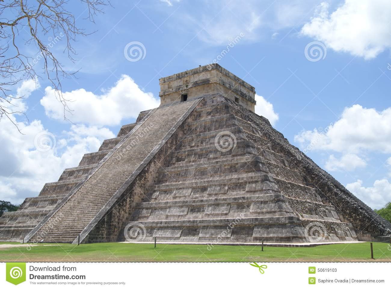 Side View Of El Castillo Pyramid In Chichen Itza, Mexico