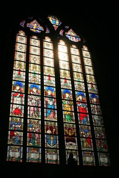 Stained Glass Window Inside Saint Bavo Cathedral In Ghent, Belgium