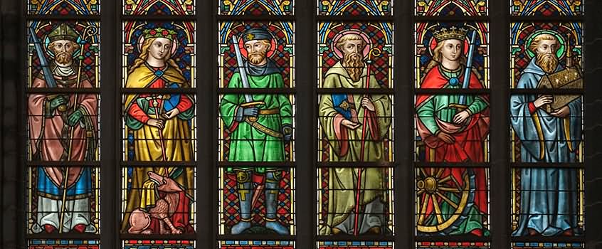 Stained Glass Window Painting Of Saints Inside The Saint Bavo Cathedral