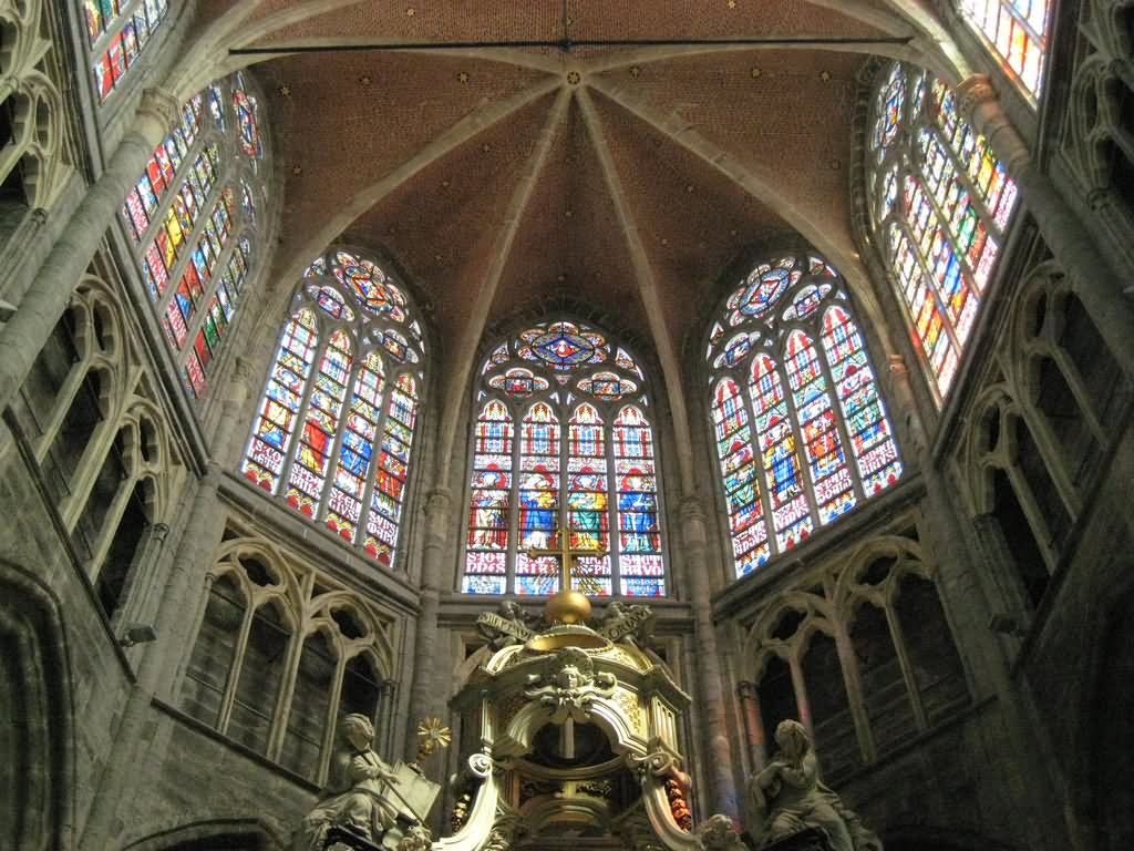 Stained Glass Windows Inside The Saint Bavo Cathedral