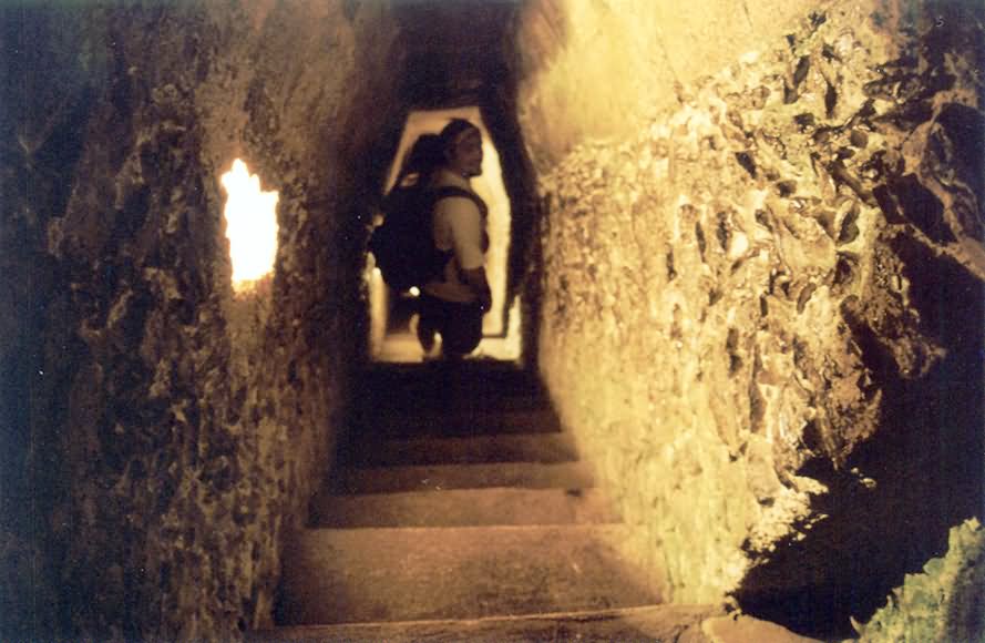 Stairs Way Inside The El Castilo At Chichen Itza, Mexico