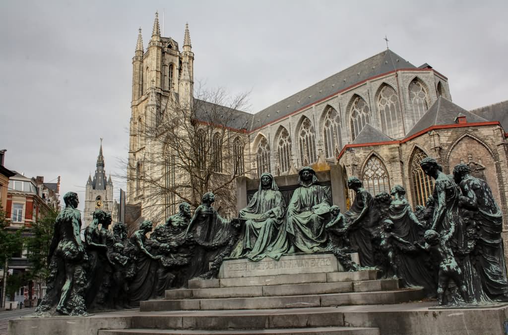 Statues Behind The Saint Bavo Cathedral In Belgium