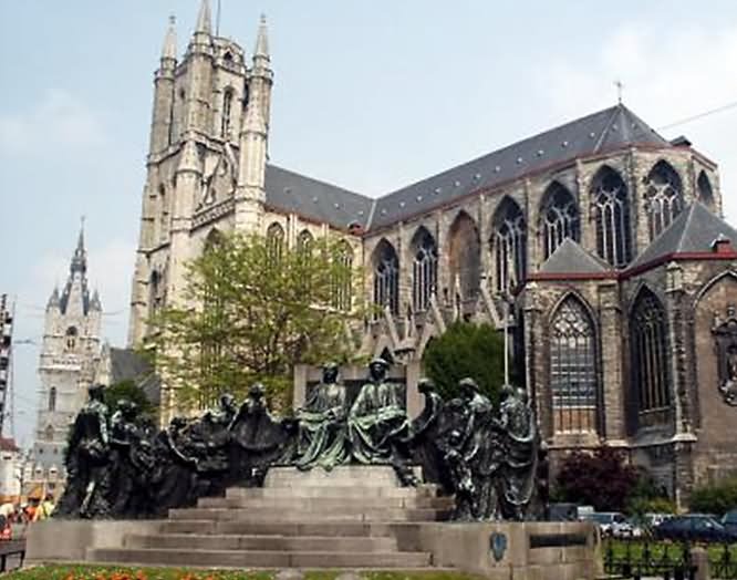 Statues Outside The Saint Bavo Cathedral In Ghent, Belgium