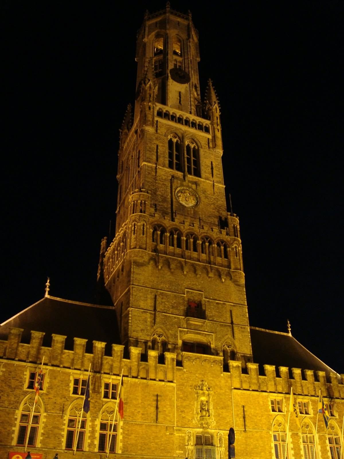 Stunning Night View Of The Belfry Of Bruges In the Old Town Square