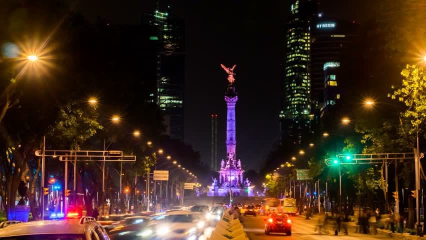 The Angel Of Independence Lit Up At Night