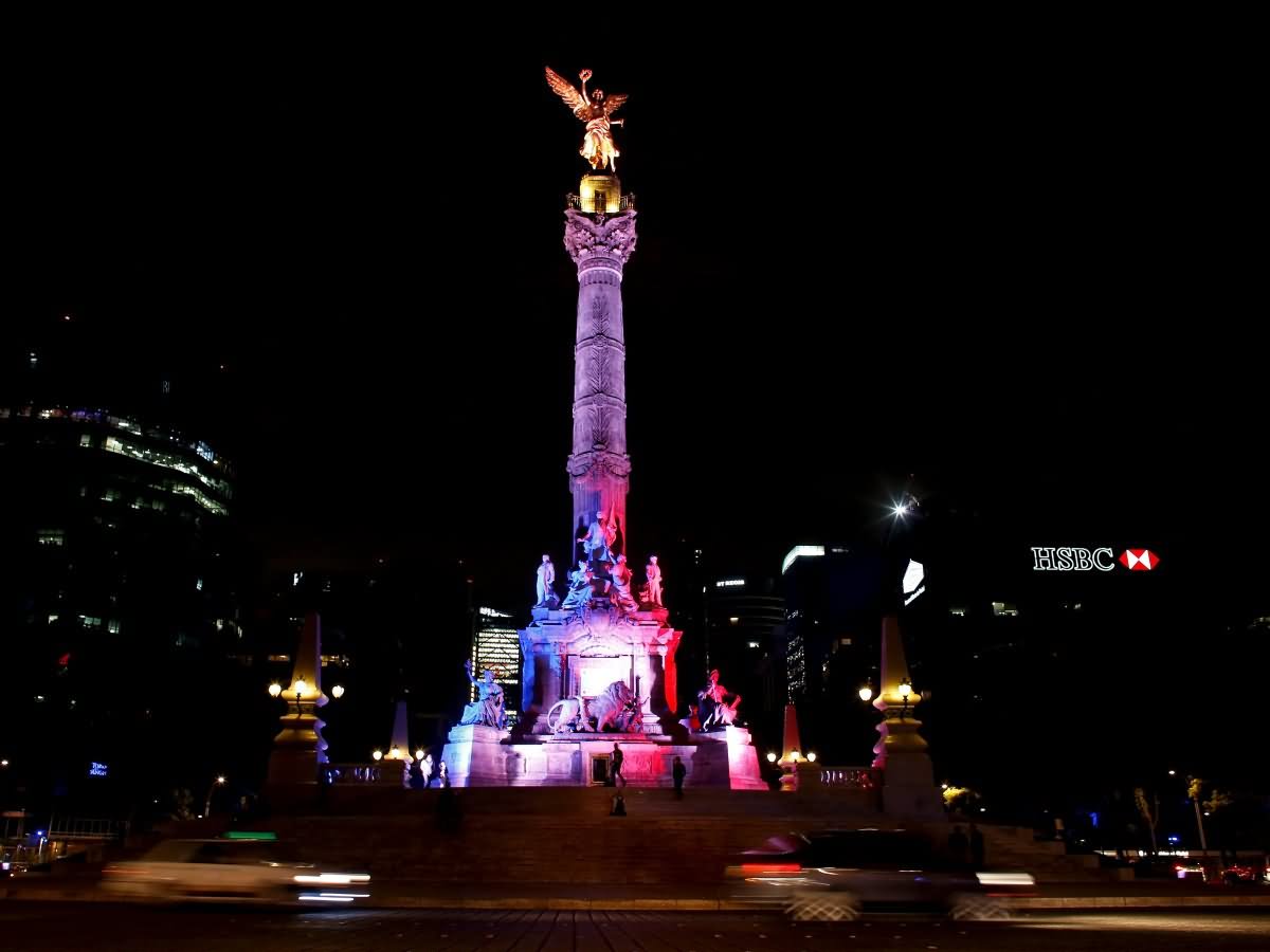 The Angel Of Independence Monument Illuminated At Night