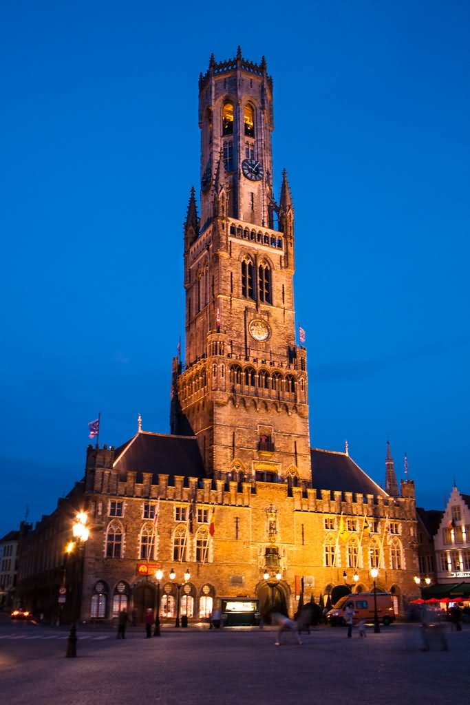 The Belfry of Bruges Illuminated At Night