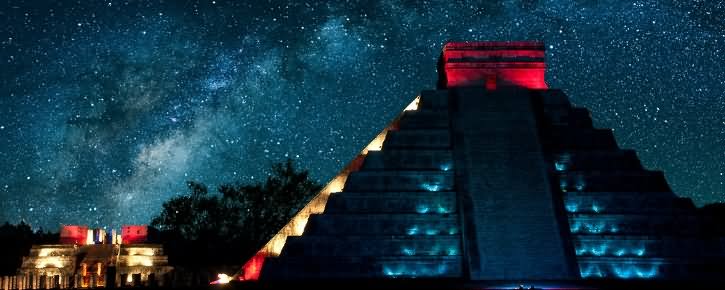 The El Castillo During Equinox At Night