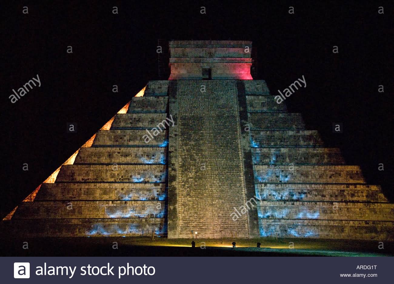 The El Castillo Illuminated At Night