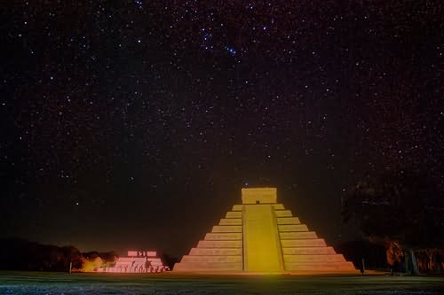 The El Castillo Lit Up At Night