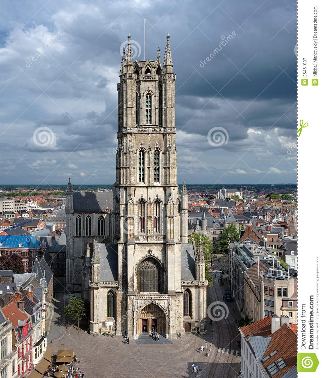 The Front View Of The Saint Bavo Cathedral In Ghent, Belgium