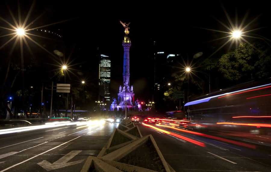 The Iconic Angel Of Independence Monument At Night