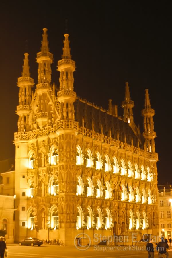 The Leuven Town Hall Lit Up At Night