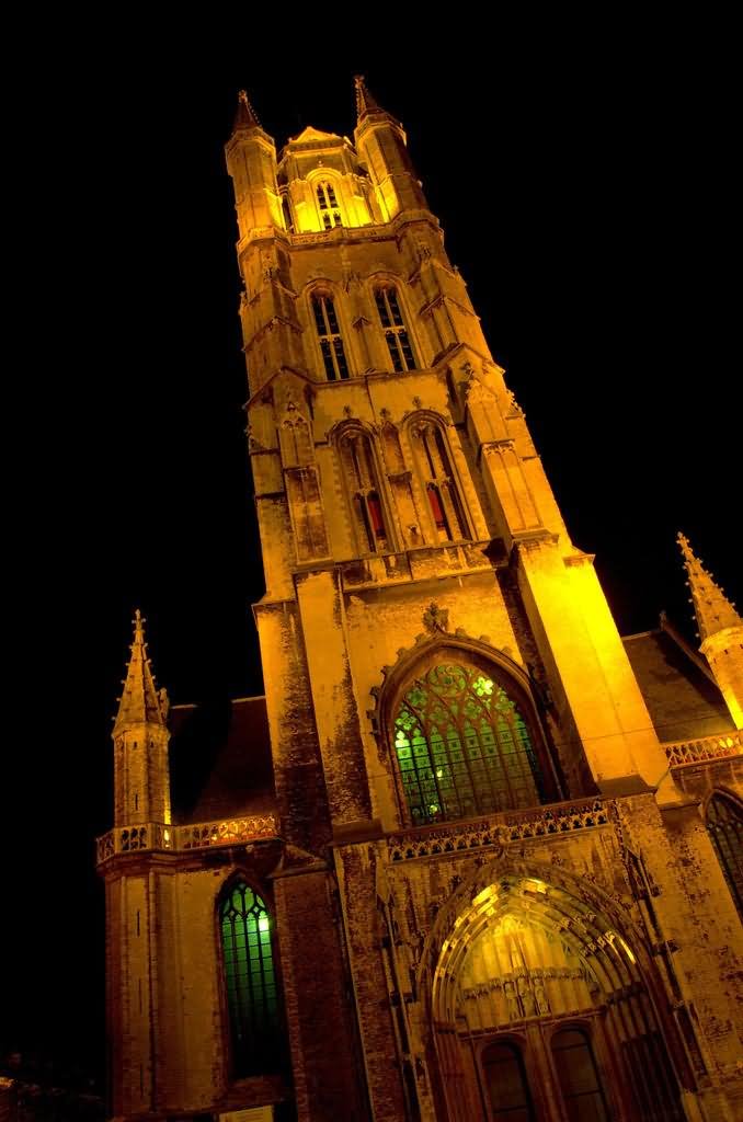 The Saint Bavo Cathedral In Ghent At Night