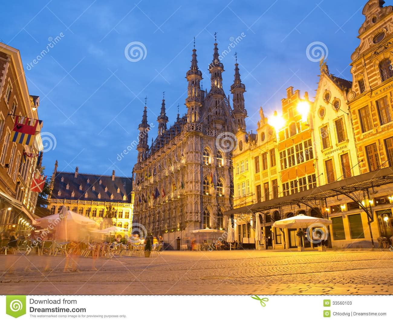 The Town Hall Of Leuven In Belgium At Night