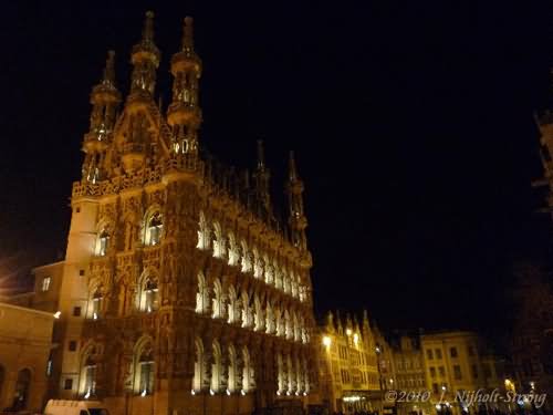 The Town Hall Of Leuven Lit Up At Night