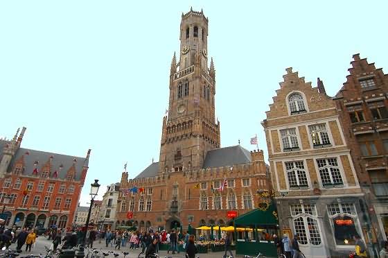 Tourists In Front Of The Belfry of Bruges