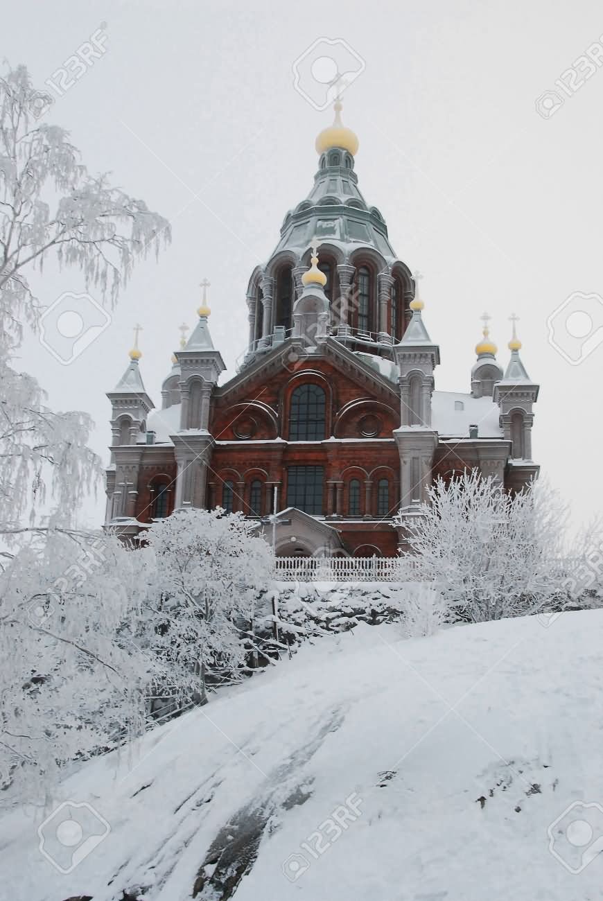 Uspenski Cathedral In Helsinki Covered With Snow Picture