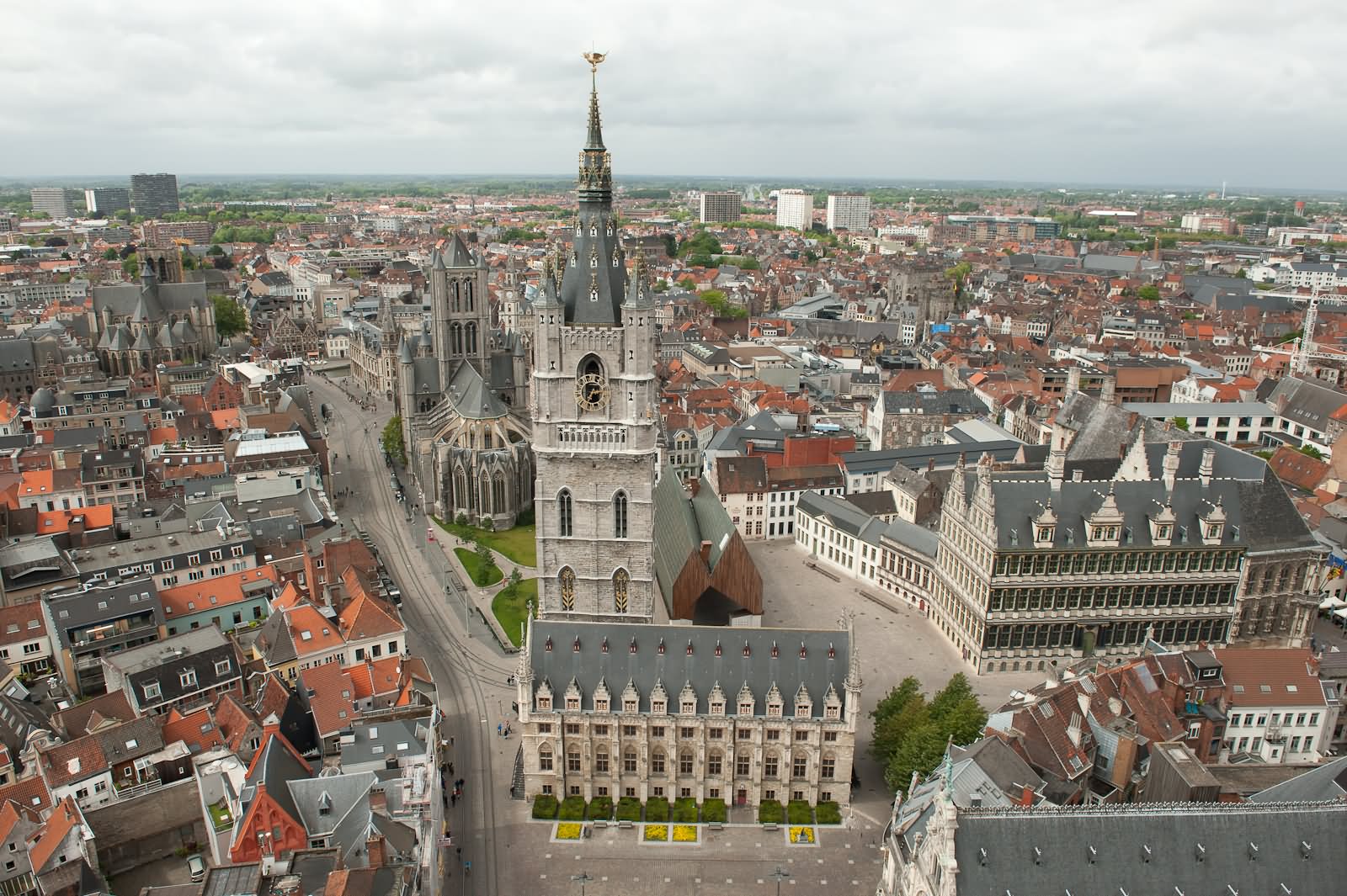 View Of The Ghent City From The Top Of The Saint Bavo Cathedral