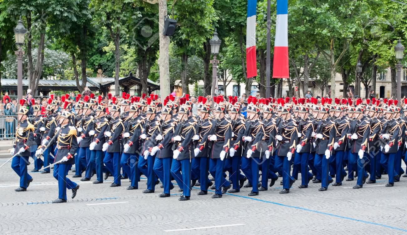 Army Columns Marching During The Bastille Day Parade