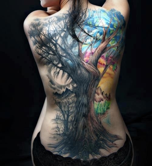 Attractive Tree Tattoo On Girl Full Back