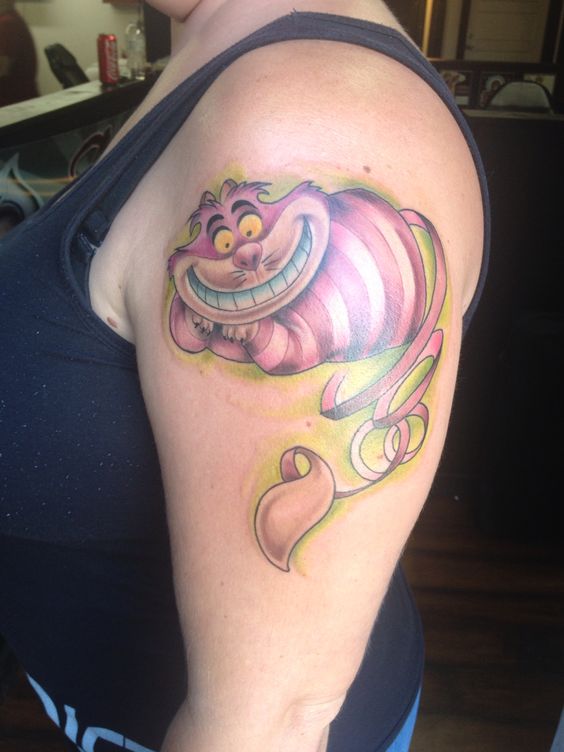 Cheshire Cat Tattoo On Left Shoulder