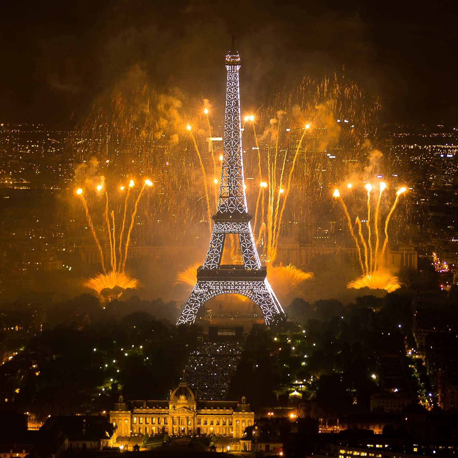 Fireworks On Eiffel Tower During Bastille Day Parade