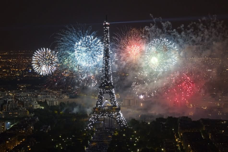 Fireworks Over The Eiffel Tower During Bastille Day In Paris