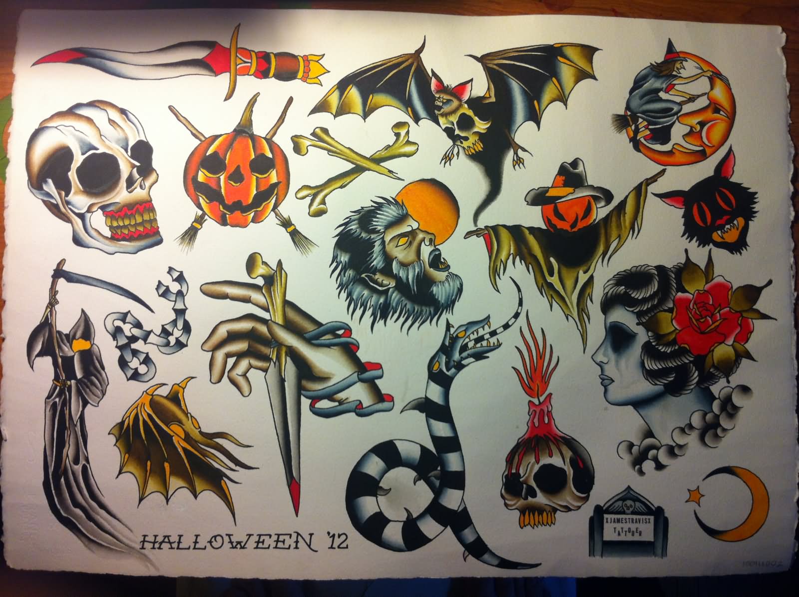 Traditional halloween tattoo flash