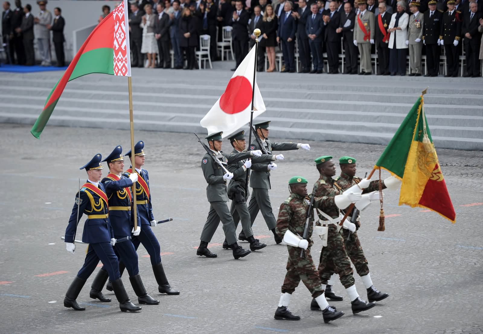 Japanese Officers, Belarusian And Beninese Soldiers Taking Part In The Annual Bastille Day Parade