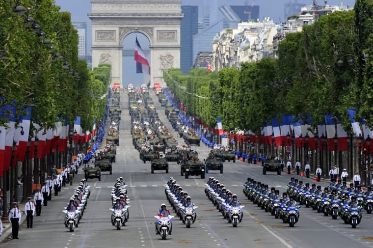 Motorcyclist Squadron Of French National Gendarmerie Take Part In The Annual Bastille Day Parade